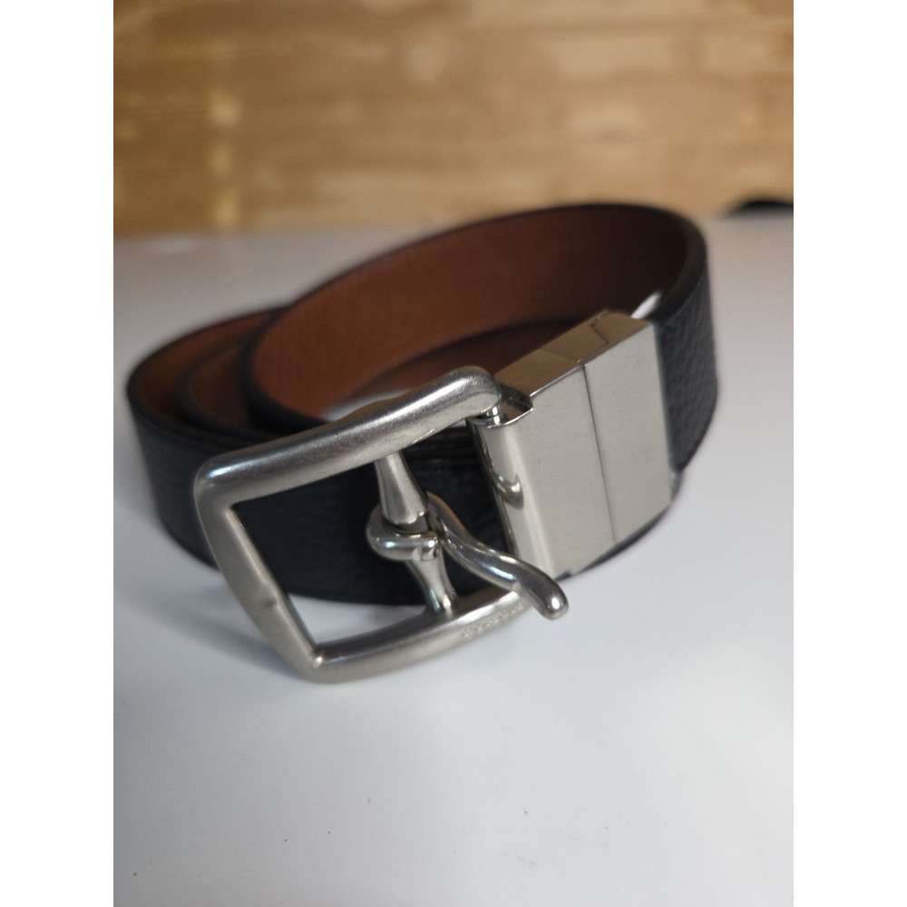 Coach Black Brown Reversible Leather‎ Belt Sz 42 Silver Buckle 69900